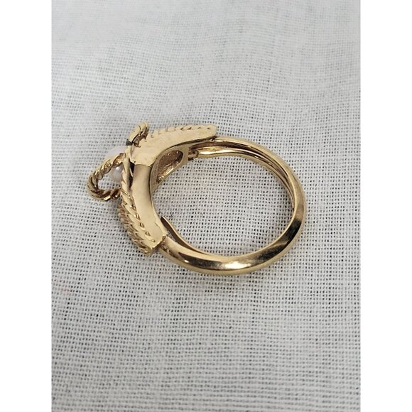 Vintage Avon Braided Rope Faux Pearl Ring Size 3.5-4.5 Gold Tone Pinky Knotted - Picture 3 of 9